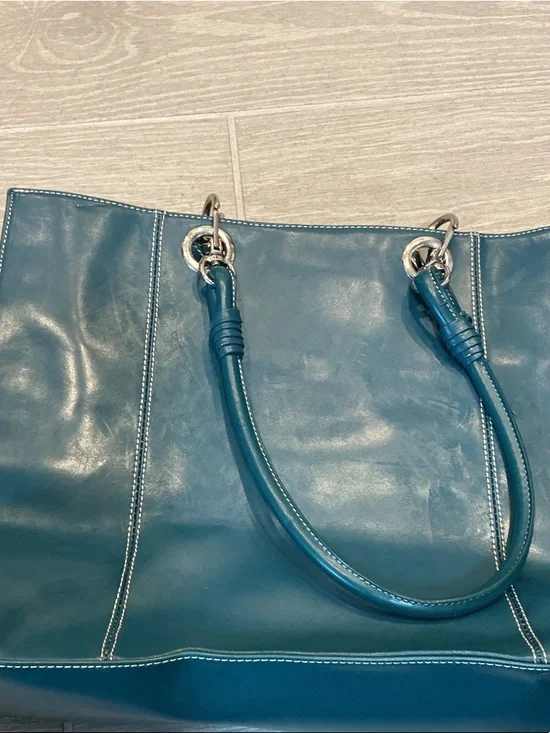 Wilsons Leather Blue/Green Satchel Tote with Double Rolled Handles - Picture 7 of 7